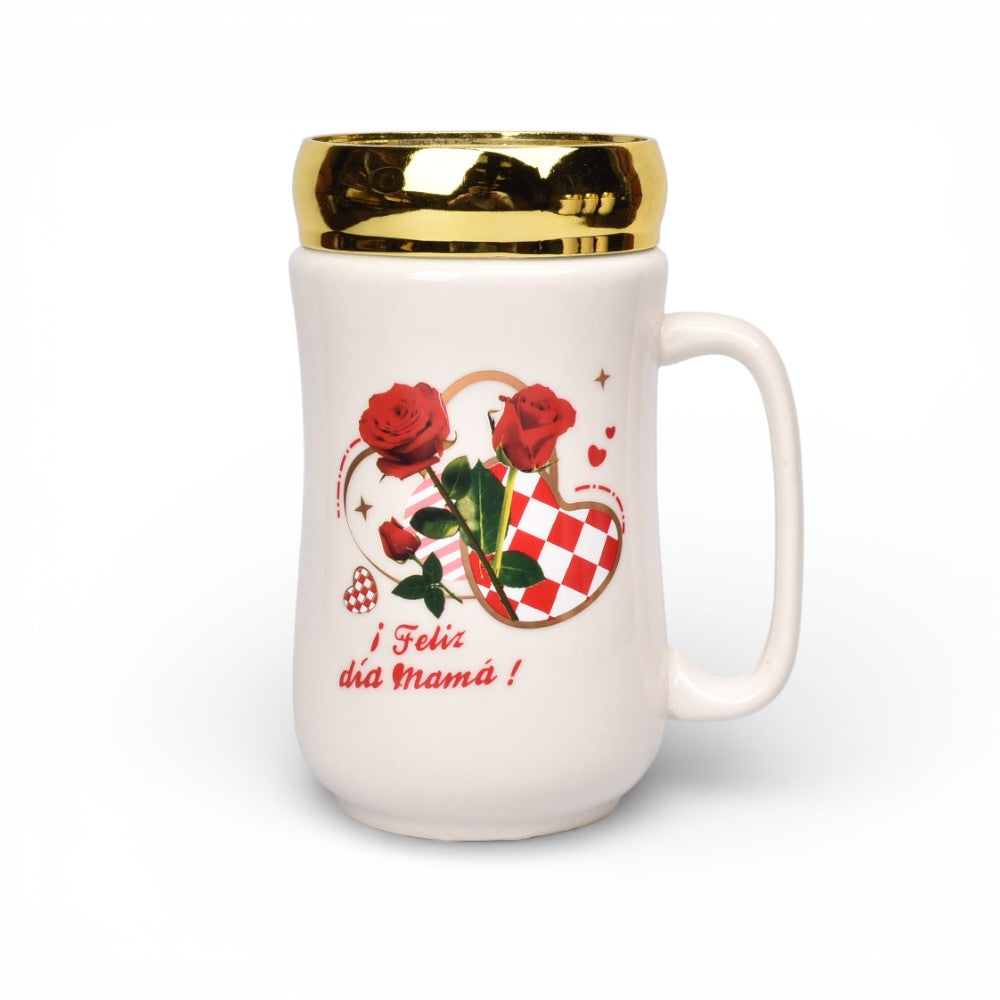 mug pocillo ceramica tapa espejo 420ml dim:6x6x13