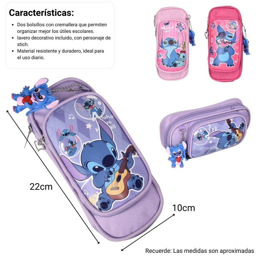 cartuchera stich con llavero poliester dim:21x10x5