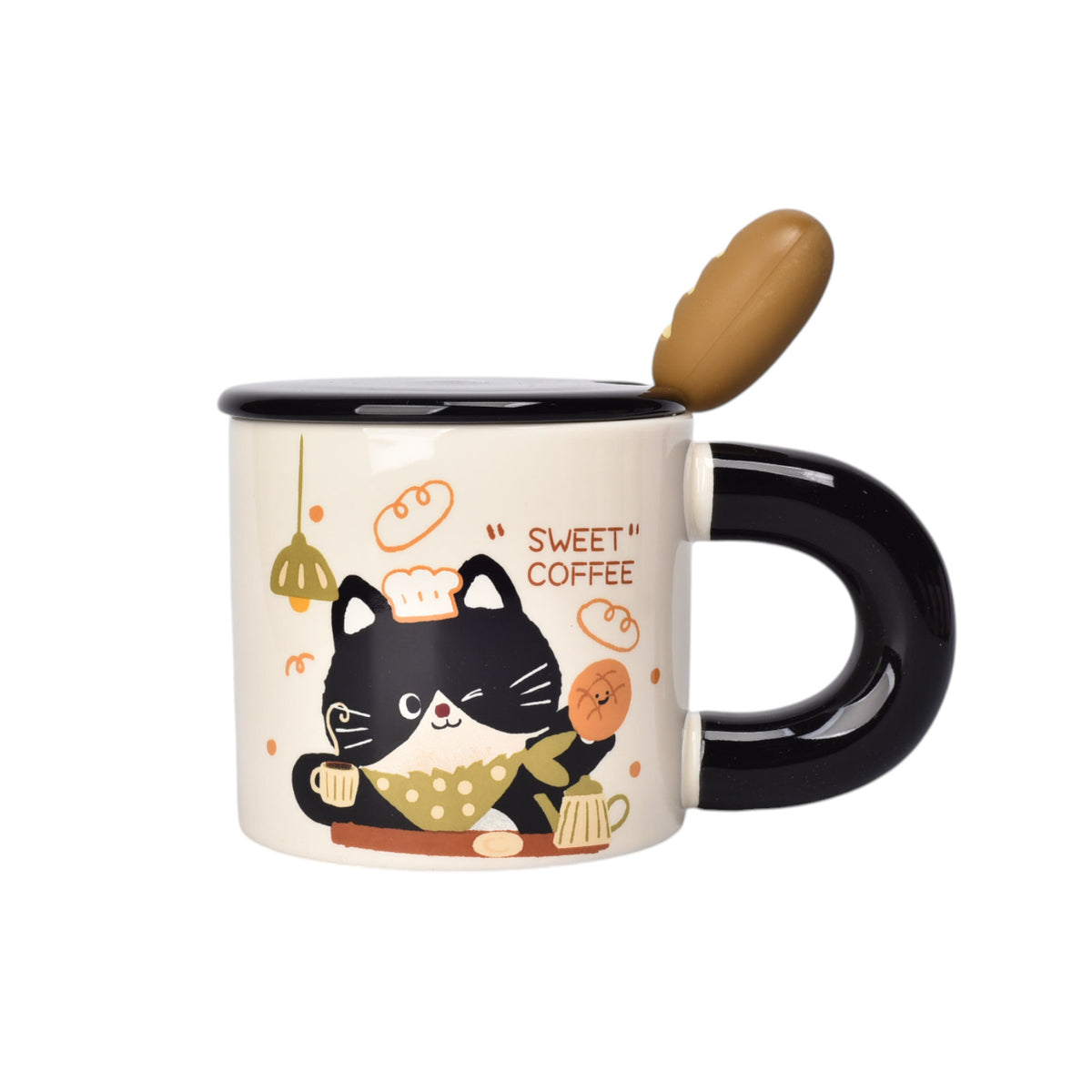 mug pocillo ceramica con cuchara diseño gatos 320ml dim:8x8x8