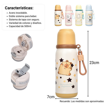 TERMO ACERO INOXIDABLE 500ML DISEÑO ANIMALES  DIM:7X7X23