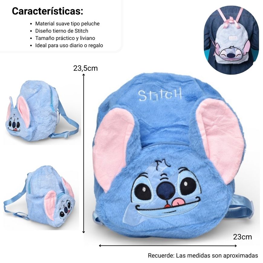 maleta morral personaje peluche poliester dim:23x19x10