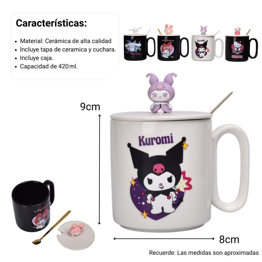 mug pocillo ceramica personaje con tapa de 420ml