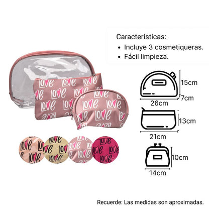 COSMETIQUERA X 3 UNIDADES MAQUILLAJE MONEDERO O BOLSA