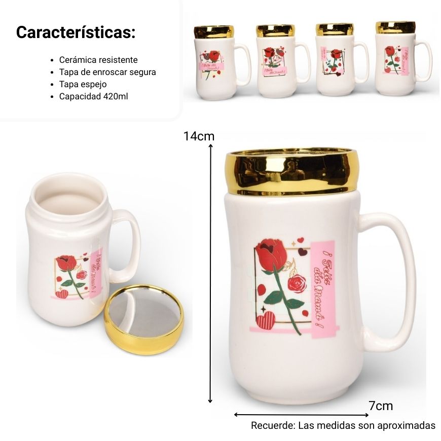 mug pocillo ceramica tapa espejo 420ml dim:6x6x13