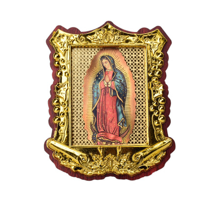 ADORNO DORADO CON IMAGEN CATOLICA PLASTICA DIM:10X13