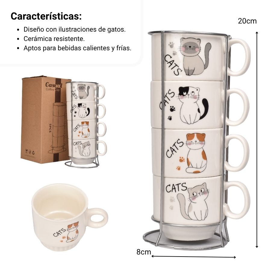 pocillo set 4pcs ceramica con base dim:20x8cm