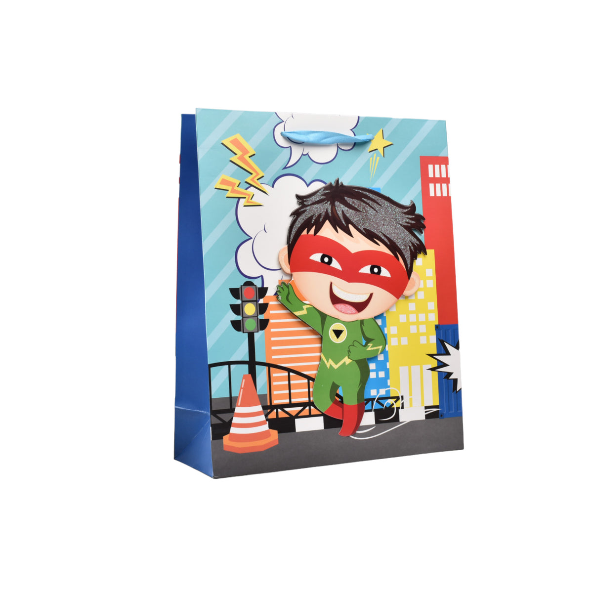 bolsa regalo en papel superheroe tamaño mediano