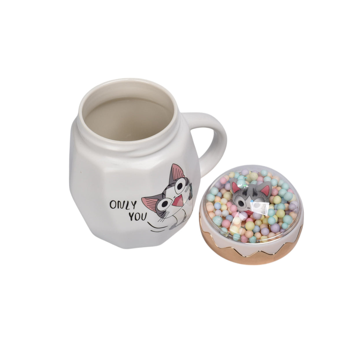 mug pocillo con tapa ceramica gato 420ml dim:8x13