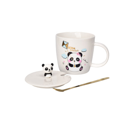MUG POCILLO CON TAPA CERAMICA Y CUCHARA 340ML DIM:9X9X9