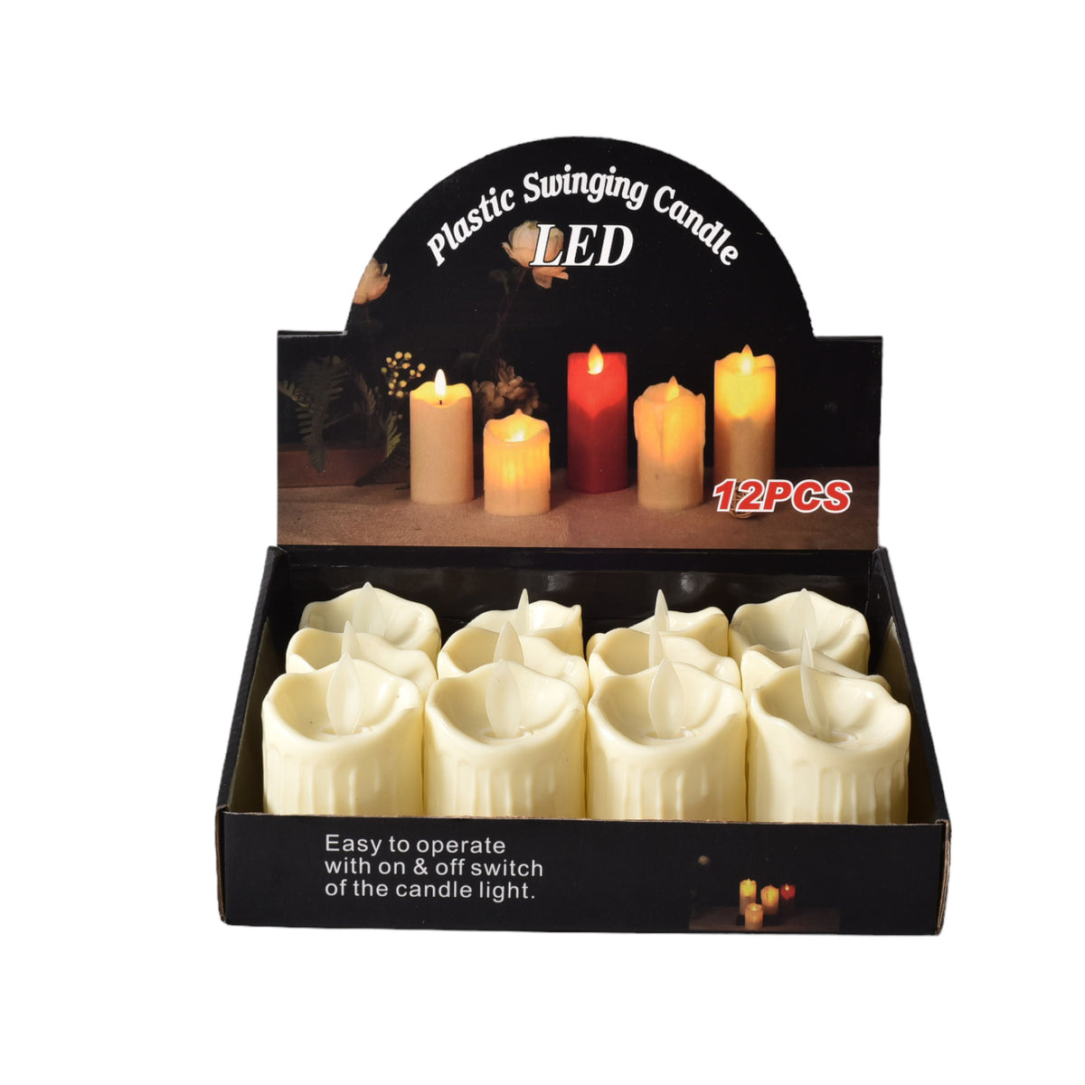 vela x 12und decorativa plastica de pila dim:5x5x7