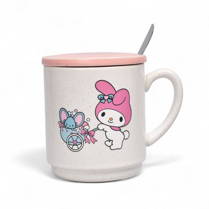 MUG POCILLO CERAMICA PERSONAJE CON TAPA Y CUCHARA 340ML DIM:8X9