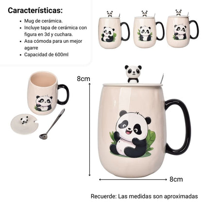 MUG POCILLO CON TAPA CERAMICA Y CUCHARA 600ML DIM:8X8