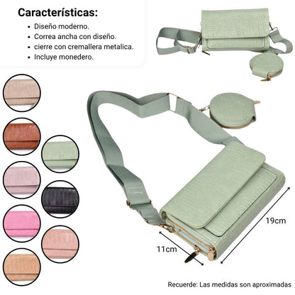 BOLSO PARA DAMA SINTETICO CON MONEDERO DIM: 19X13X6