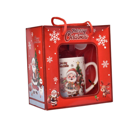 SET POCILLO NAVIDAD CON CUCHARA CERAMICA 210ML DIM7X7X8