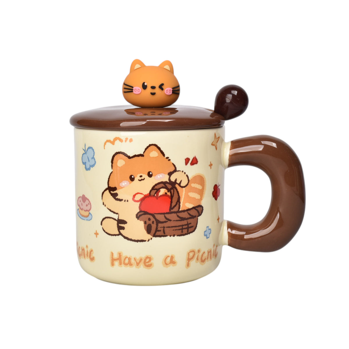 mug pocillo ceramica con cuchara diseño gatos 400ml dim:9x9x12