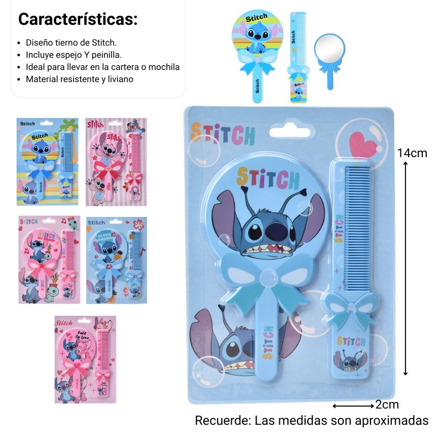 peinilla con espejo plastico personaje stich dim:13x18