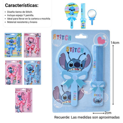 PEINILLA CON ESPEJO PLASTICO PERSONAJE STICH DIM:13X18