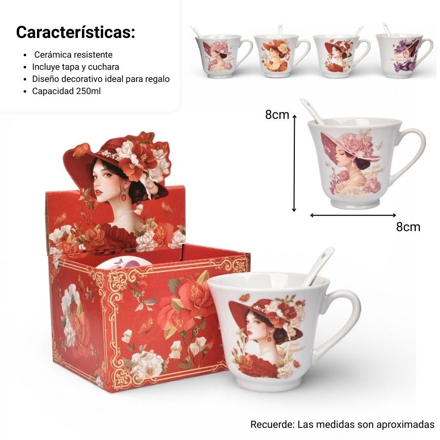 pocillo set ceramica  con cuchara 250ml dim:8x9x9