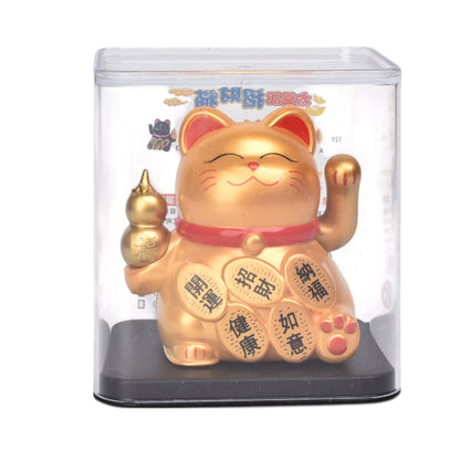 GATO DE LA SUERTE SOLAR PLASTICO COLOR DORADO BLANCO DIM:5X7X6