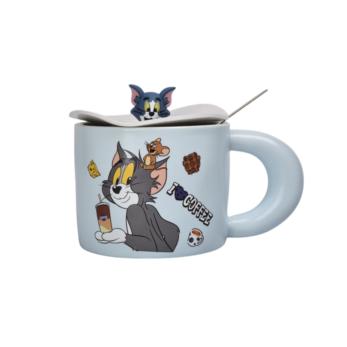 mug pocillo ceramica con tapa personaje 420ml dim:9x9x7