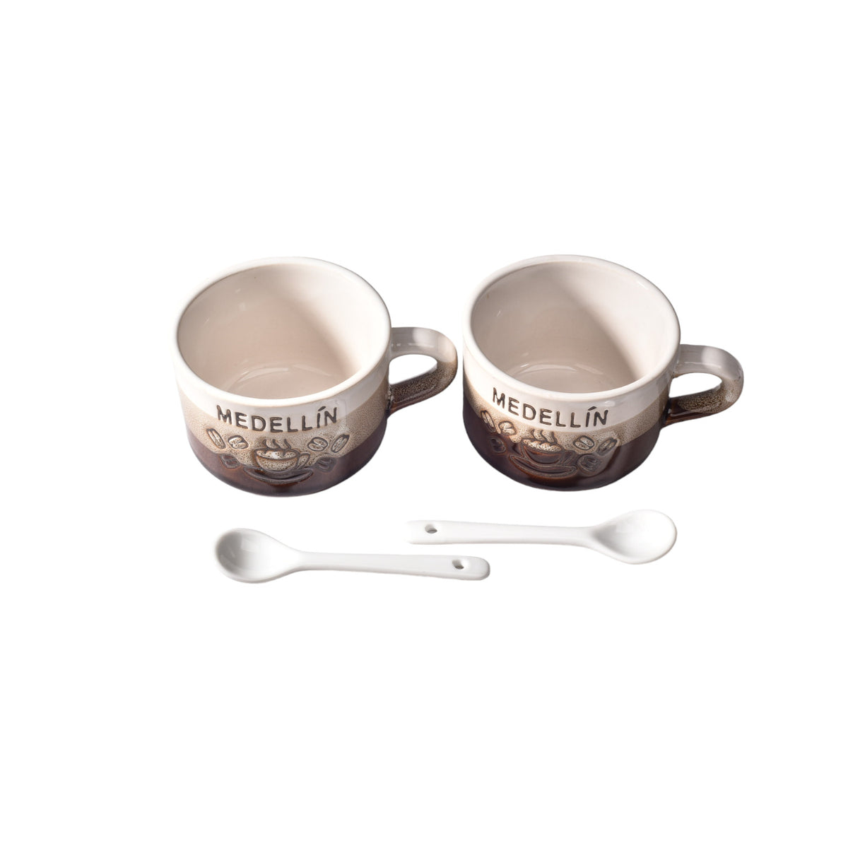 set 2pcs pocillos con cucharas  ceramica dim:7x7x6