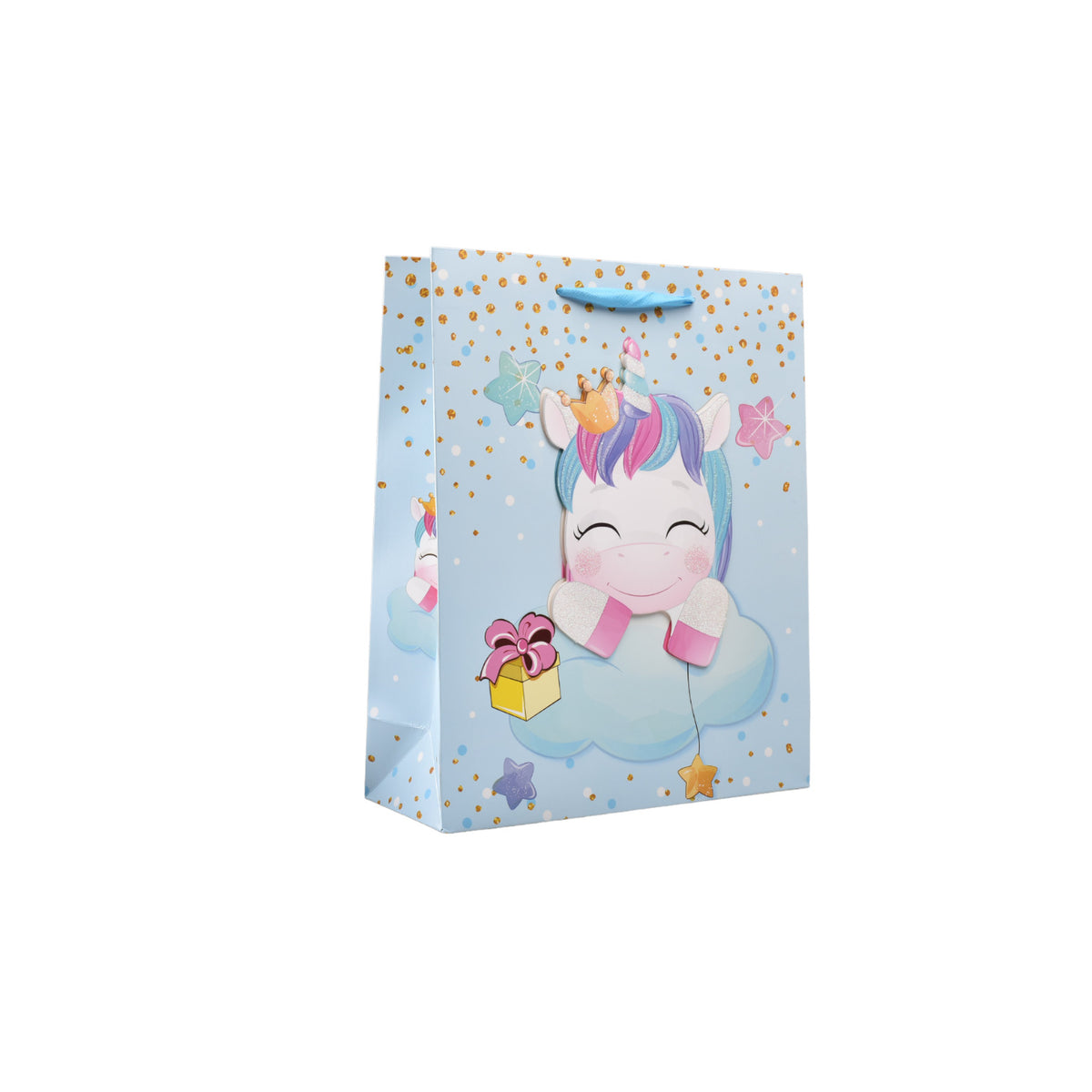 bolsa regalo en papel unicornio tamaño mediano