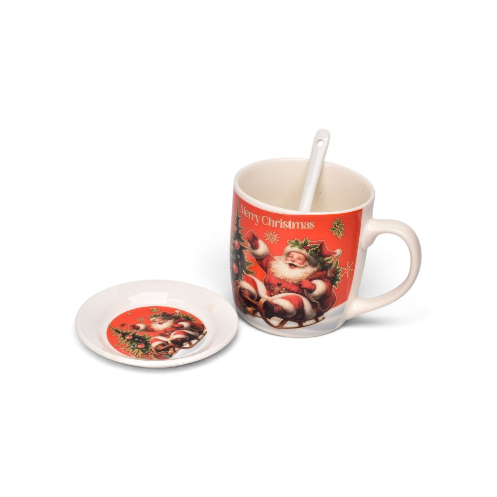 set 3pcs mug pocillo plato ceramica navideño 350ml