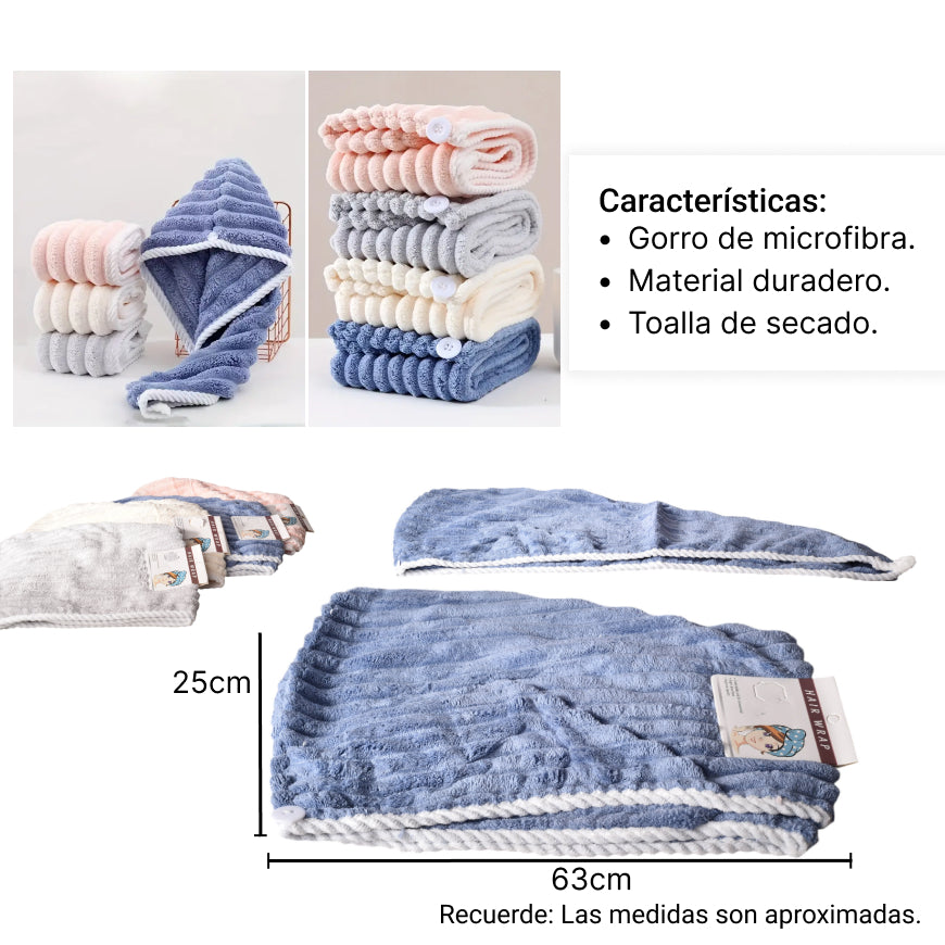 gorro microfibra para secar el cabello
