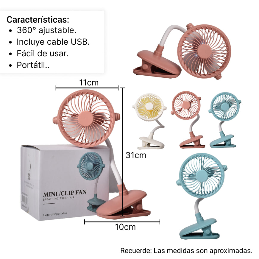 ventilador recargable portatil plastico con cable usb