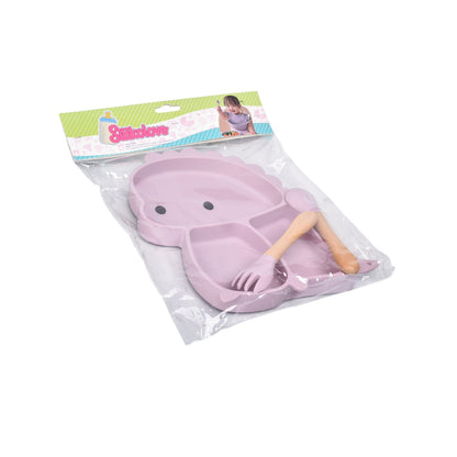 PLATO CON CUBIERTO SILICONA PARA NIÑOS DIM:23X18X2