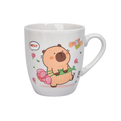 POCILLO CON CUCHARA CERAMICA 180ML DISEÑO DE CAPYBARA DIM:8X7X7