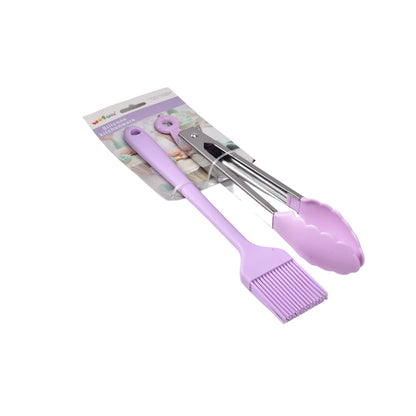 SET UTENSILIOS PARA COCINA EN SILICONA PINZAS Y BROCHA