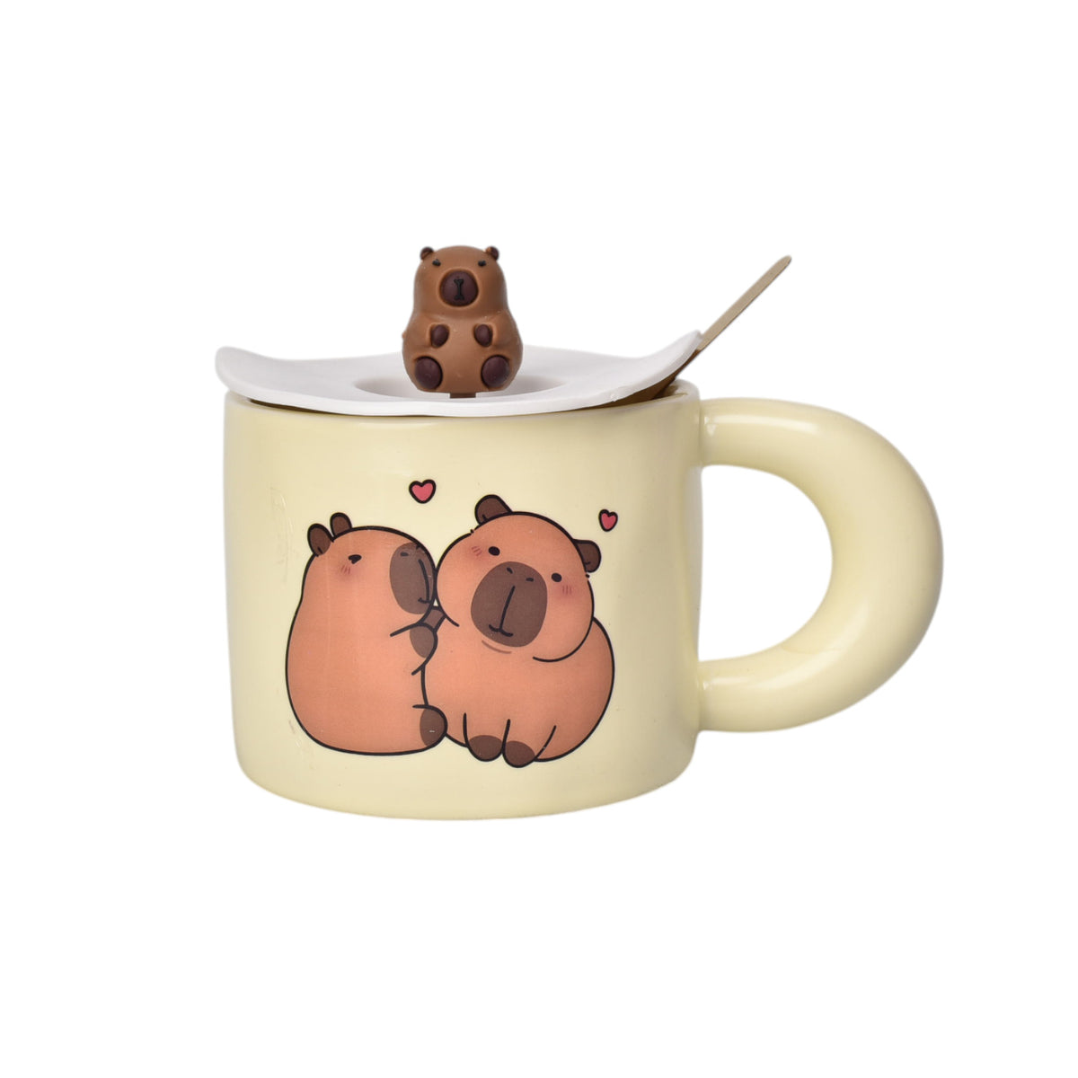 mug pocillo ceramica con cuchara diseño capybara 420ml dim:7x7x9