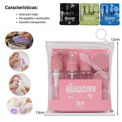 KIT 5 ENVASES RECARGABLES VIAJERO PLASTICO DIM:15X12CM