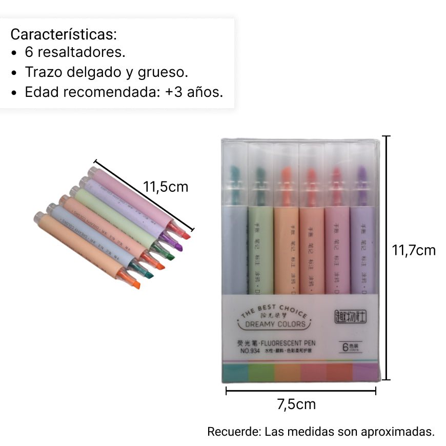resaltadores por 6 und