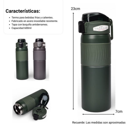 TERMO ACERO INOXIDABLE 600ML DIM:7X7X23