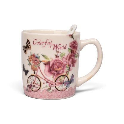 POCILLO SET CERAMICA CON CUCHARA FLORES 210ML