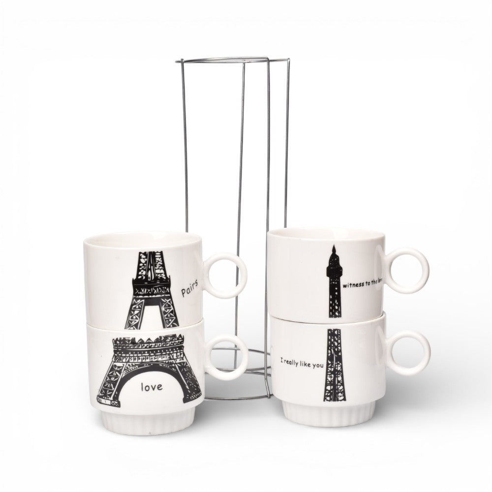 pocillo set 4pcs ceramica con base 250ml dim:8x8x7