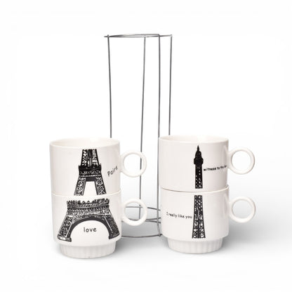 POCILLO SET 4PCS CERAMICA CON BASE 250ML DIM:8X8X7