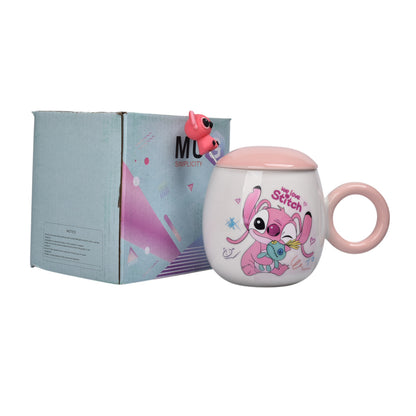 MUG POCILLO CON TAPA CERAMICA PERSONAJE 380ML DIM:10X6