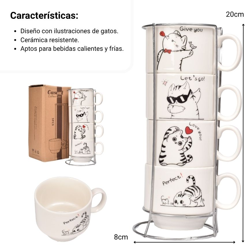 pocillo set 4pcs ceramica con base dim:20x8cm