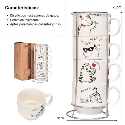 POCILLO SET 4PCS CERAMICA CON BASE DIM:20X8CM