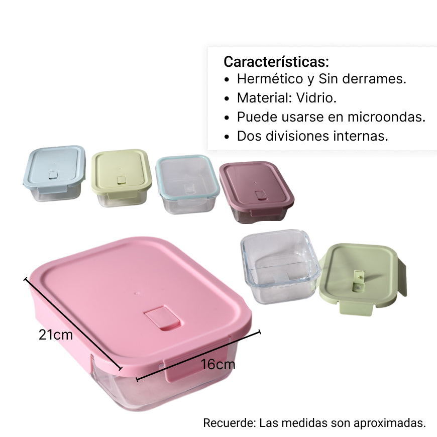 portacomida de vidrio 1040ml con division