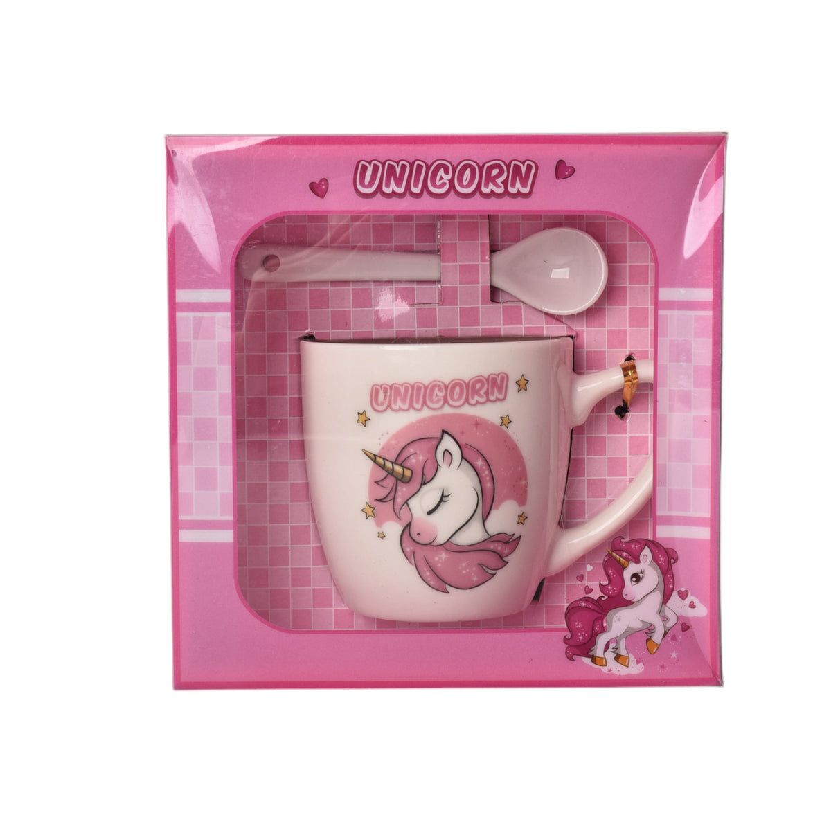 pocillo con cuchara en ceramica diseño unicornio 210ml