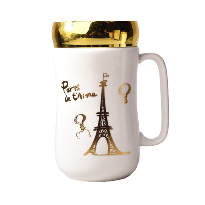 MUG POCILLO CERAMICA DIFERENTES DISEÑOS CON TAPA DE 400ML