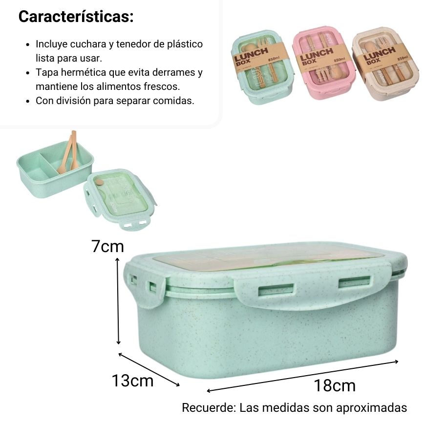 portacomida plastico con cubiertos 850ml dim:18x13x7