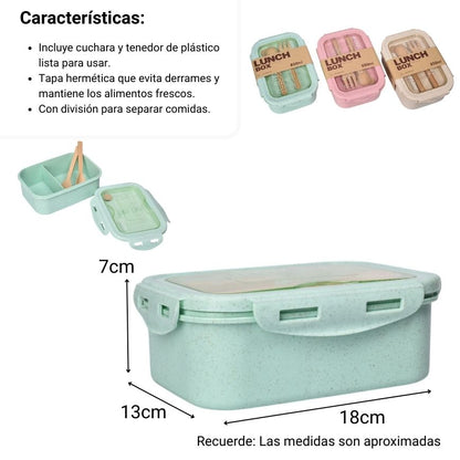 PORTACOMIDA PLASTICO CON CUBIERTOS 850ML DIM:18X13X7