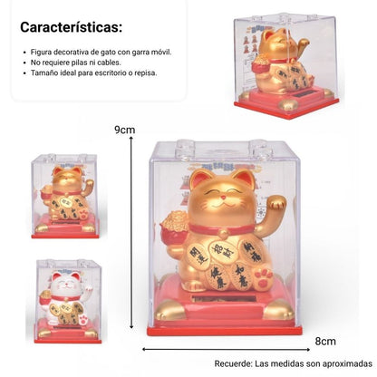 GATO DE LA SUERTE SOLAR PLASTICO COLOR DORADO BLANCO DIM:8X8X9