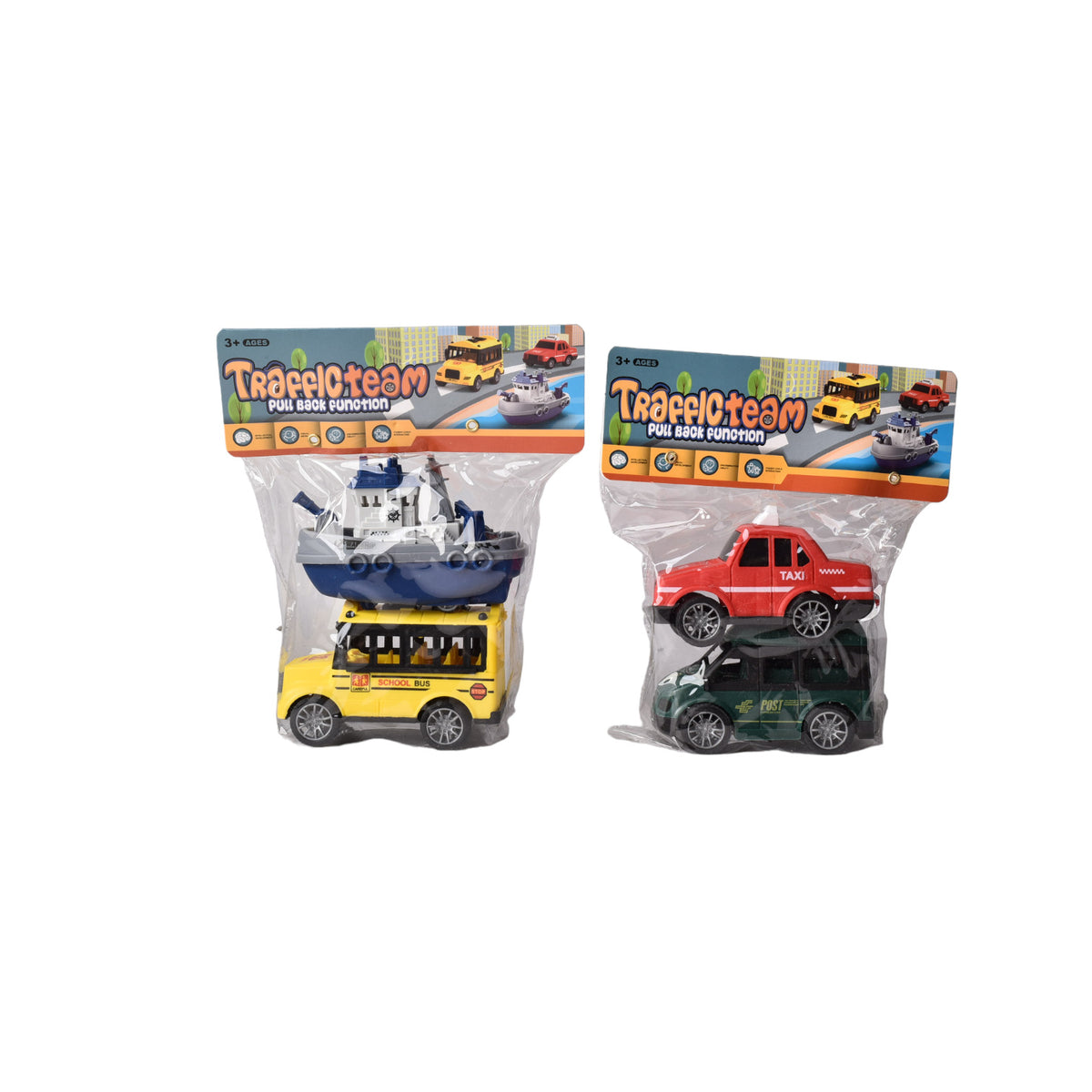 juguete set por 2 unidades bus escolar y barco plastico
