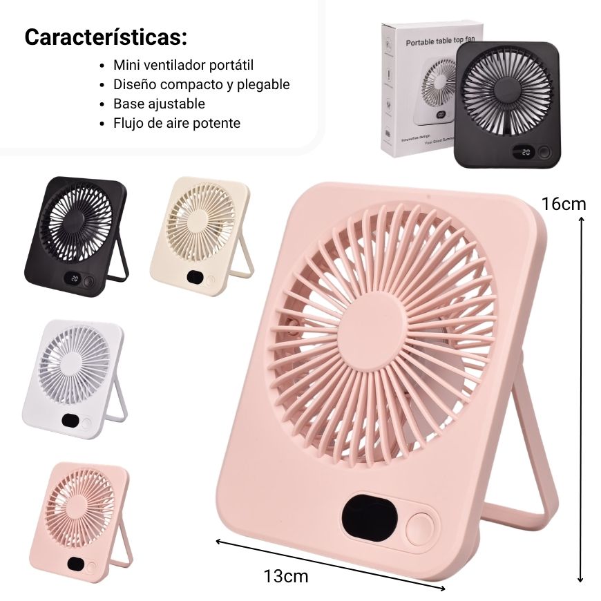 ventilador con cabel usb recargable dim:13x16cm